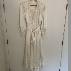 Vintage Bridal Satin Slip and Robe Two Piece Set